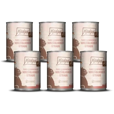 Afbeelding van MjAMjAM Premium natvoer voor katten Puur genieten van vlees exquise pure struisvogel, 6 pack (6 x 400g), graanvrij met extra