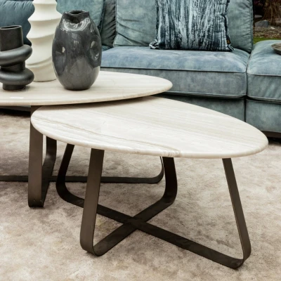 Afbeelding van PTMD Muka coffeetable low dark grey base white marble