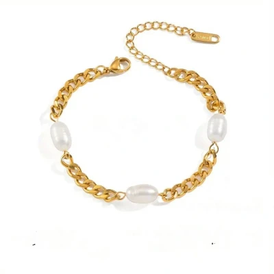 Afbeelding van Lucardi Dames Goldplated Armband met parelmoer Staal Cadeau 20 cm Goudkleurig