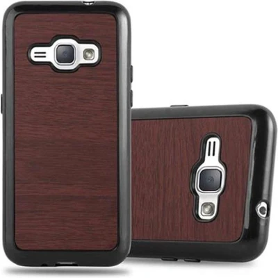 Afbeelding van Cadorabo Hoesje geschikt voor Samsung Galaxy J1 2016 in WOODEN KOFFIE Beschermhoes gemaakt van flexibel TPU silicone Case Cover