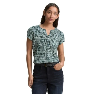 Afbeelding van TOM Tailor Alloverprinted Tshirt print Abstract tel green, Dames, Maat: Small, green