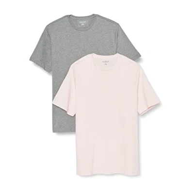 Afbeelding van Amazon Essentials Heren Regular Fit T shirt met korte mouwen en ronde hals, 2 stuks, grijs heather/lichtroze, XXL