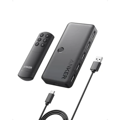 Afbeelding van Anker HDMI schakelaar, bidirectionele 4K bij 60Hz, 4 in 1 metalen splitter met led indicatoren, ondersteunt 3D, HDR, Dolby, DTS, compatibel Xbox, PS5, Roku, TV Stick, projector enz