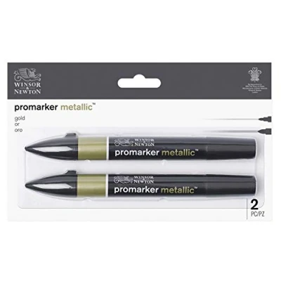 Afbeelding van Winsor &amp; Newton 0290149 Promarker, professionele layoutmarker 2 punten, fijn en breed voor tekeningen, ontwerp lay outs Set x Promarkers Goud, Twin pack Promarker 2xGold