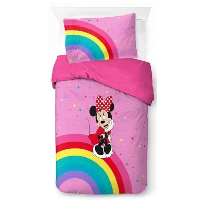 Afbeelding van Jay Franco Disney Minnie Mouse Regenboog 100% Katoen Eenpersoons Dekbedovertrek Set Inclusief 50 x 70 cm Kussensloop