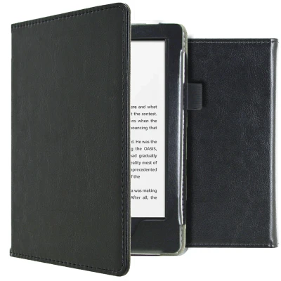 Afbeelding van Amazon Kindle 10 Hoes: iMoshion Vegan Leather Bookcase Zwart Kunstleder E Reader Hoezen