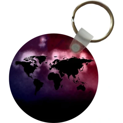 Afbeelding van Sleutelhanger Wereldkaart Waterverf Roze Plastic Rond Uitdeelcadeautjes