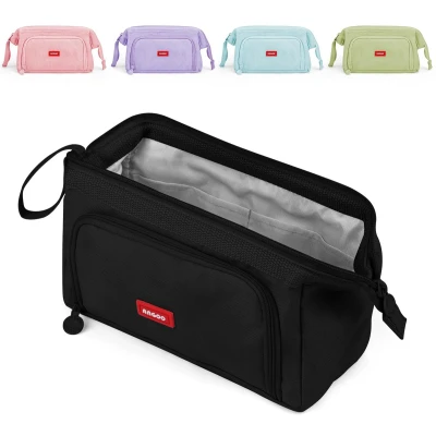 Afbeelding van Mamowla groot etui voor meisjes super vrouwen rits gladde pen etui, houder briefpapier organizer duurzaam school tienermeisjes en jongens, zwart