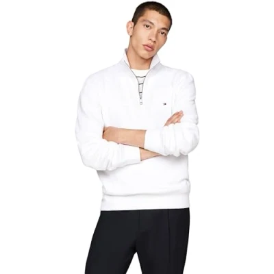 Afbeelding van Tommy Hilfiger Heren ESSENTIAL FLEECE 1/4 Zip MW0MW37233, Half Sweatshirt, Wit, XXXL, Wit (wit), 3XL grote maten