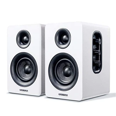 Afbeelding van Sanyun SW208 3&quot; Actieve Bluetooth Plankluidspreker 60W Koolstofvezel Luidsprekerunit aptX Codec Ingebouwde 24 bit DAC Dynamisch 3D Surround Sound Computer PC Monitor (Paar, Wit)