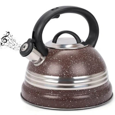 Afbeelding van Belle Vous Brown Whistling Tea Kettle 3L Pot for Stovetop/Induction Stove Top Stainless Steel Hot Water Camping Teapot Tea/Coffee