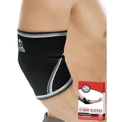 Afbeelding van Elleboogbeschermers (1 paar) voor gewichtheffen, powerlifting, crossfit en tennis 5 mm neopreen met compressie, geschikt dames heren Nordic Lifting™ 1 jaar garantie (Medium)