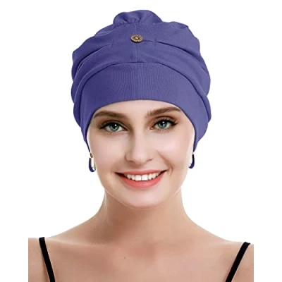 Afbeelding van osvyo Katoenen chemo hoofddeksel voor dames met kanker en haaruitval, muts van katoen, lichte hoofdbedekking, verzegelde verpakking, denim, blauw, One size