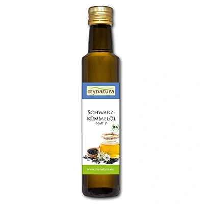 Afbeelding van Mynatura Biologische zwarte komijnolie 250 ml, koudgeperst, hoogwaardige vetzuren, veganistisch, spijsolie, verzorgingsolie, komijn, DE ÖKO 044 fles van ml (1 x ml)