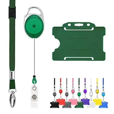 Afbeelding van CKB ltd oprolbare kaarthouder inclusief kaarthouder, keycord en afrolmechanisme pashouder badgehouder pasjes sleutelhanger met koord lanyard keykoord sleutelkoord trekkoord badge uittrekbare skipashouder badges naambadge houder keycords key groen