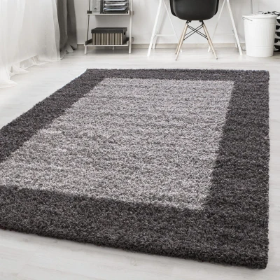 Afbeelding van Basic Shaggy Kader vloerkleed Grijs Hoogpolig 200x290 cm