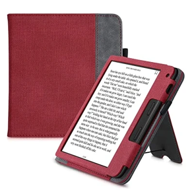 Afbeelding van kwmobile case compatibel Met Tolino Vision 6 hoes standaard E reader cover van kunstleer In rood/donkergrijs