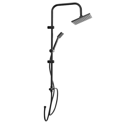 Afbeelding van douche set met regendouche en handdouche zwart kraan vierkant regen hand 2 in 1 systeem