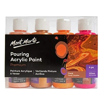 Afbeelding van Mont Marte Acrylverf Pouring Set Koraal 4 stuks x 120ml Premium voorgemengd met Medium Oranje, Brons, Shiraz,