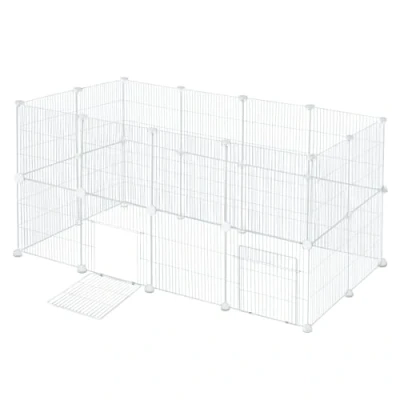 Afbeelding van EUGAD Vrijloophok konijnen, cavia&#039;s omheiningen, ren voor kleine dieren, buitenren hamsters, schildpadden, konijnenhok binnen incl. deur DIY 142x72x72cm wit