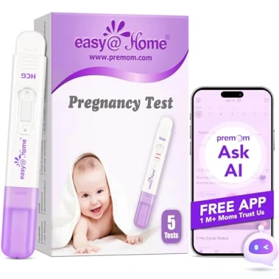 Afbeelding van Easy@Home Vroege zwangerschapstests: 5 betrouwbare HCG tests voor gevoelige detectie van zwangerschap, nauwkeurig resultaat 10 mIU/ml Opgenomen in de PREMOM app