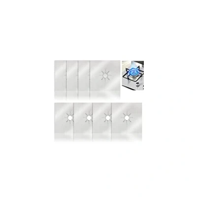 Afbeelding van YUEYUAN 8 stuks anti aanbaklaag gasfornuis beschermmat afdekking branderbescherming met kleur zilver, 27 x cm