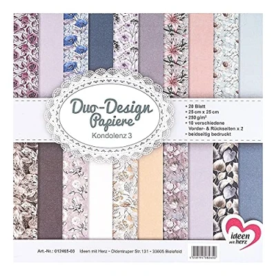 Afbeelding van Ideen mit Herz Duo designpapier, blok met 20 vellen knutselpapier, 25 x cm, 250 g/m², aan beide zijden bedrukt, motiefpapier, ideaal voor scrapbooking, knutselen, condolentie 03