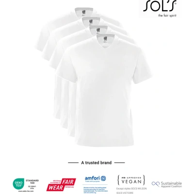 Afbeelding van 4 Pack SOLS V hals, Heren T Shirt 100% katoen wit, Maat S