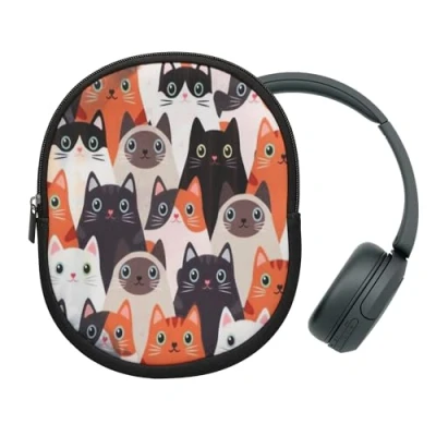 Afbeelding van kwmobile hoes geschikt voor Sony WH CH520 / CH510 MDR ZX110 21,5 x 16 cm Beschermhoes headset in Katten design Van neopreen Met print