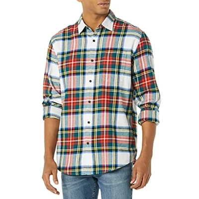Afbeelding van Amazon Essentials Men&#039;s Flanellen overhemd met lange mouwen (verkrijgbaar in grote en maten), Rood Wit Geruit, M