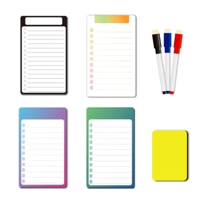 Afbeelding van 4 Stuks Magneetbord Wit,Magnetisch Whiteboard,Magneetbord,4 Magneetbord,3 Whiteboard Pennen,1 Blackboard Wordt Gebruikt Voor Memo,Notities,Lijsten en Menu&#039;s Thuiskeuken.