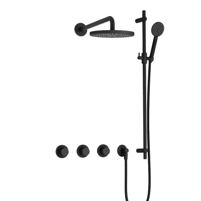 Afbeelding van Hotbath Cobber Regendoucheset IBS70 Mat Zwart Ronde handdouche 20cm Hoofddouche Wandarm Handouche met glijstang Tijdloze uitstraling