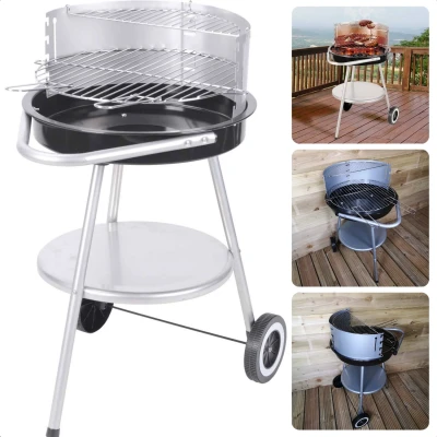Afbeelding van Cheqo® Luxe Houtskoolbarbecue Barbecue BBQ Verrijdbaar 4 Kookhoogtes Grillrooster ø42.5 cm Met Windscherm 2 Grillhandvaten 4.2 kg