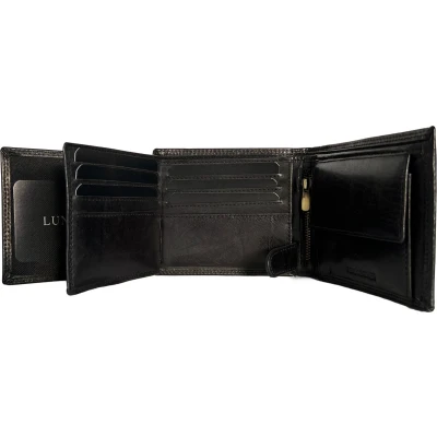 Afbeelding van Lundholm Portemonnee heren luxe leer RFID anti skim Sundsvall serie portefeuille mannen cadeautjes geschenk Billfold Zwart