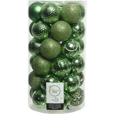 Afbeelding van 37x stuks kunststof kerstballen groen 6 cm glans/mat/glitter mix Kerstbal