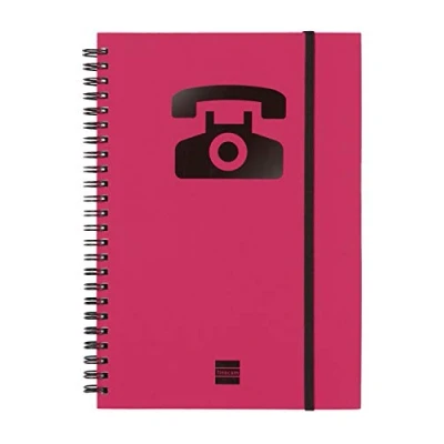 Afbeelding van Finocam Dubbele spiraalvormige telefoonindex en rubberen sluiting (48 vellen, 120 g, A5), magenta kleur