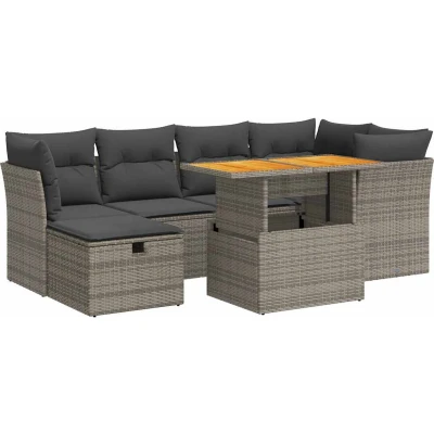 Afbeelding van vidaXL 7 delige Loungeset met kussens poly rattan acacia grijs