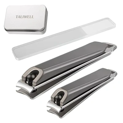 Afbeelding van Nagelknipper set groot &amp; klein met nano glas nagelvijl, vingernagel teennagel knipper roestvrij staal nagel nipper manicure pedicure incl. metalen doosje