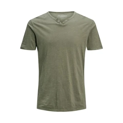 Afbeelding van Heren JACK &amp; JONES Basic T Shirt V hals Korte Mouwen Jersey Katoenen met Knopen JJESPLIT, Colour:Green, Size:XL