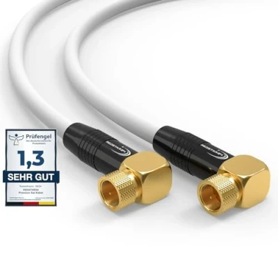 Afbeelding van RedStar24 SAT kabel 4 m satellietkabel, tv antennekabel, digitale coaxkabel coaxiaal internet, 2x F stekker 90 graden haakse router, modem aansluitkabel HD 4K UHD DVB S S2, wit