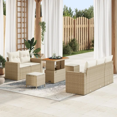 Afbeelding van vidaXL 8 delige tuinset met kussens Beige Poly Rattan en Acacia