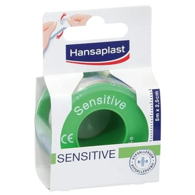 Afbeelding van Hansaplast Sensitive Fixeerpleister (5 m x 2,5 cm), hypoallergene tape voor huidvriendelijke fixatie van wondverbanden, rol hechtpleister met sterke kleefkracht