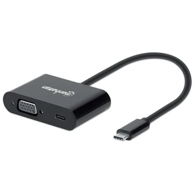 Afbeelding van Manhattan USB C naar (met power delivery) en VGA converterkabel, 1080p, 5Gbps (USB 3.2 Gen1 aka 3.0), Thunderbolt 3 compatibel, 19,5 cm, stekker op bus, zwart, box