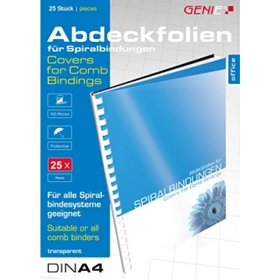 Afbeelding van Genie 12385 dekbladen (DIN A4, glashelder, 150 micron, geschikt voor alle bindapparaten) 25 stuks transparant
