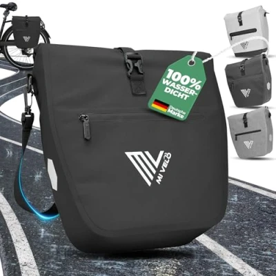 Afbeelding van MIVELO 2 in 1 fietstas voor bagagedrager, bagagedragertas, waterdicht, incl. gevoerd laptopvak en schouderriem, tas fiets, 20 liter, zwart