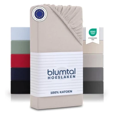 Afbeelding van Blumtal Katoenen Hoeslaken 180x200 cm 100% Katoen, Fitted Sheet Jersey, tot 25 matrashoogte, Ivoor