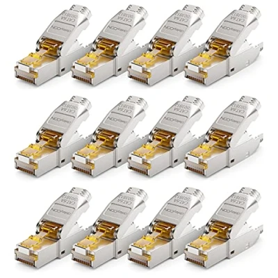 Afbeelding van deleyCON 12x CAT 6a RJ45 Netwerkstekker Gereedschapsloos Afgeschermd 10 Gbit/s voor Raw Cable Starre Installatiekabel Connector Ethernet LAN DSL Patchkabel