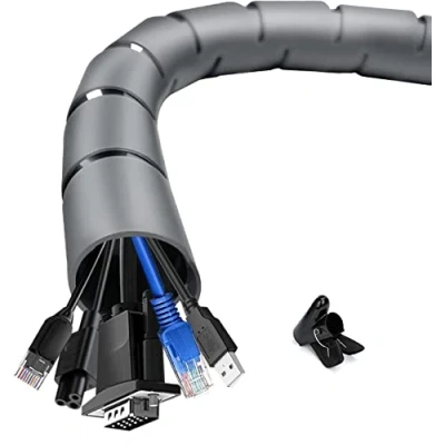 Afbeelding van Draadopruimkous Draadbeheermouw, shinfly 20m met een Draadgeleidingsclip,∅0.87&quot;/22mm+∅1.1&quot;/28mm Draadopruimbuis Draadorganisator voor TV PC Thuis,grijs