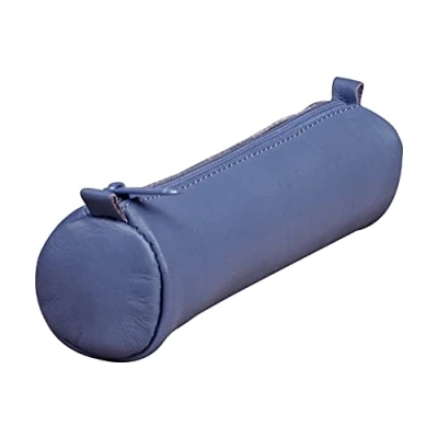 Afbeelding van Clairefontaine 77024C Age Bag Collection Een kleine ronde etui van echt blauw lamsleer 18,5 cm x 4 diameter.