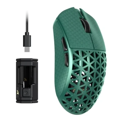 Afbeelding van ATTACK SHARK R5 Ultra Koolstofvezel Hyperspeed Draadloze Gamingmuis, 39g Ultralichte Muizen Met Griptape, 2,4G/BT/USB C, PixArt PAW3950MAX Sensor, 8KHz Pollingsnelheid, 42KDPI,Win/Mac Groen